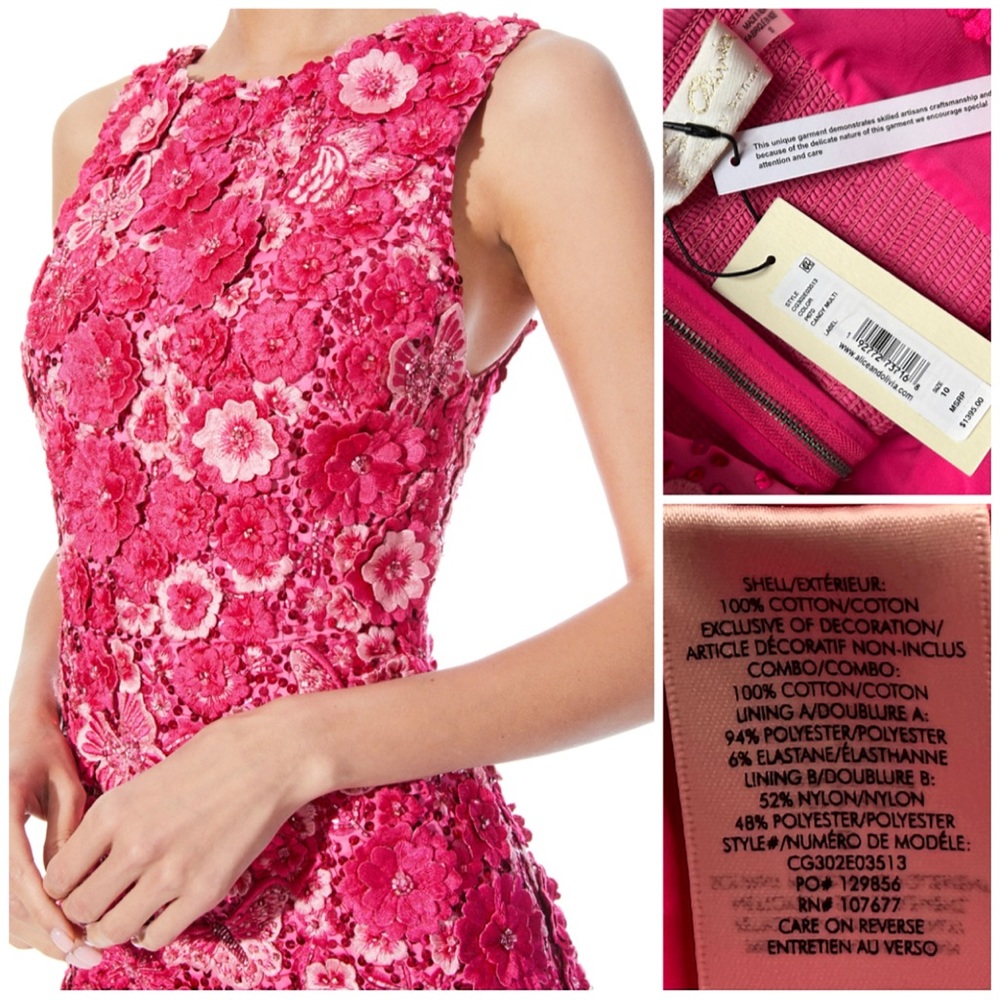 Alice + Olivia Lindsey Floral Embellished Pink Mini Gown Dress - Picture 15 of 16